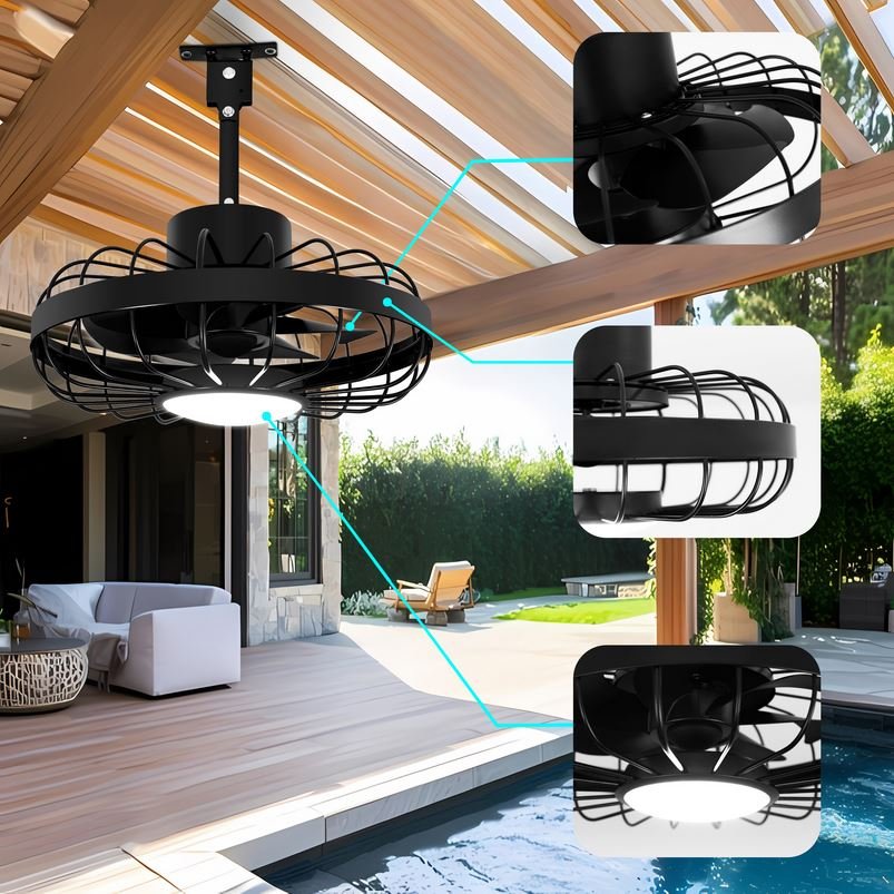 Ceiling Fan With Light 20 Inch Modern High RPM Waterproof Sunlight