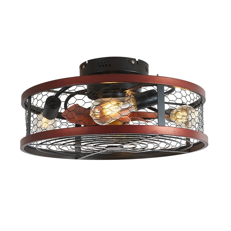 Cage Ceiling Fan Light Luxury Retro BLDC Remote Control Incandescent Lamp